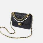 Sacs à main Minimalist Black Quilted Lambskin Pearl-Embellished Chain Crossbody Bags In Gold Hardware