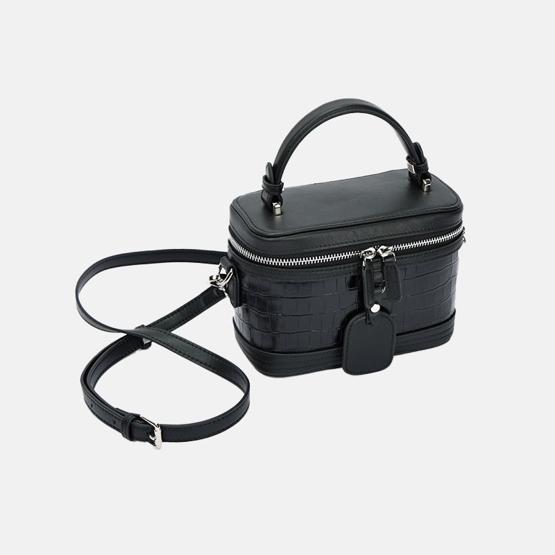 Minimalistische schwarze Krokodilleder Box Top Handle Tasche für Damen