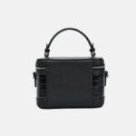 Minimalistische schwarze Krokodilleder Box Top Handle Tasche für Damen