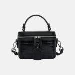 Minimalistische schwarze Krokodilleder Box Top Handle Tasche für Damen