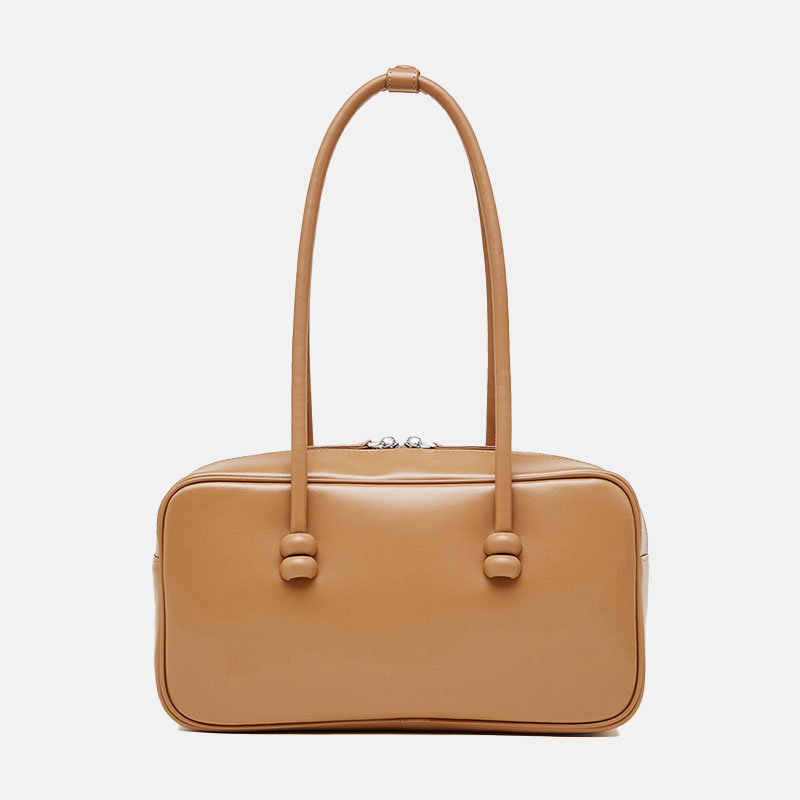 Minimalistische Boston Baguette Tasche aus echtem Leder für Damen