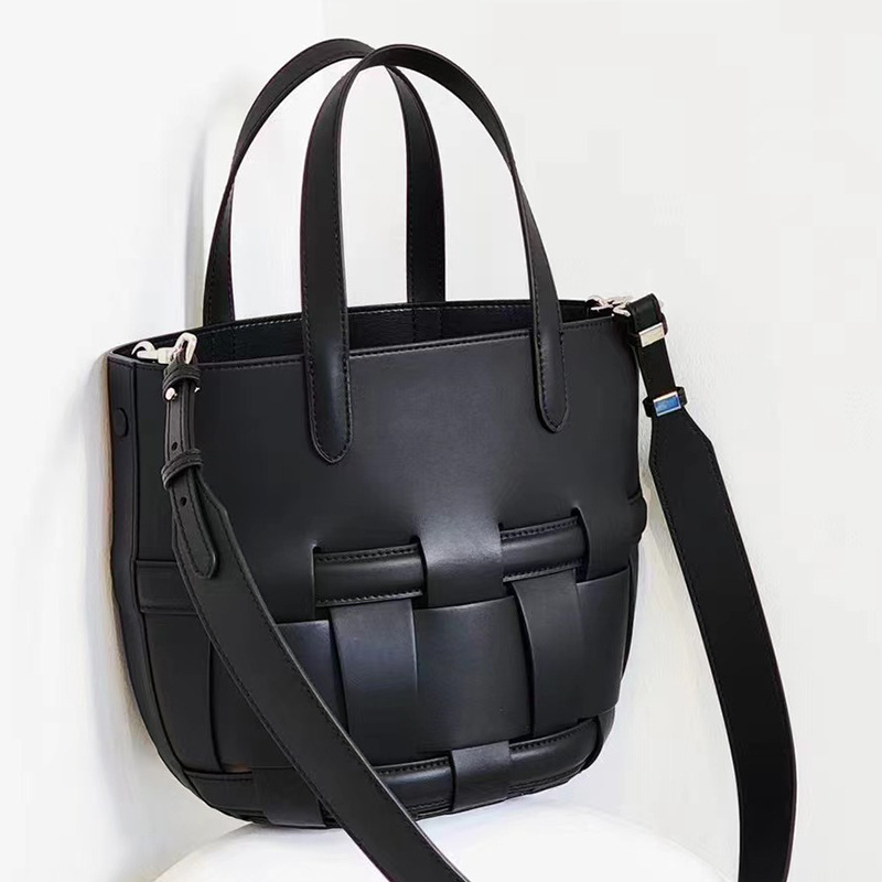 Minimalistische Damen Crossbody gewebte Tote Tasche aus echtem Leder