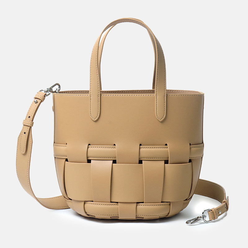 Minimalistische Damen Crossbody gewebte Tote Tasche aus echtem Leder