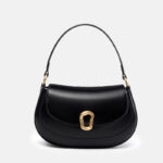 Women's Minimalist Genuine Leather Saddle Handbag In Gold Hardware