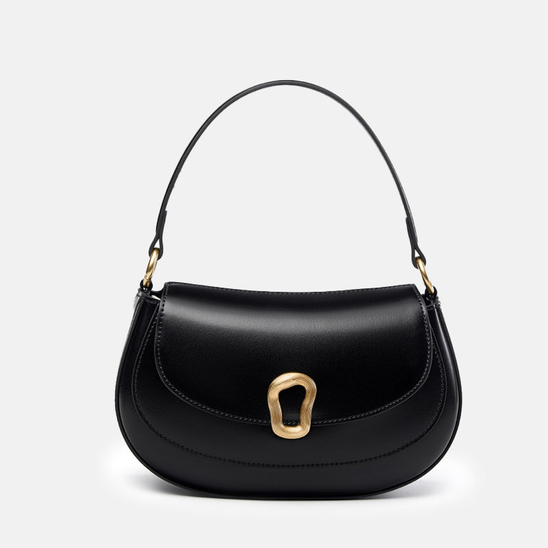 Sac à main minimaliste en cuir véritable pour femmes, avec des accessoires en or