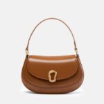Women's Minimalist Genuine Leather Saddle Handbag In Gold Hardware