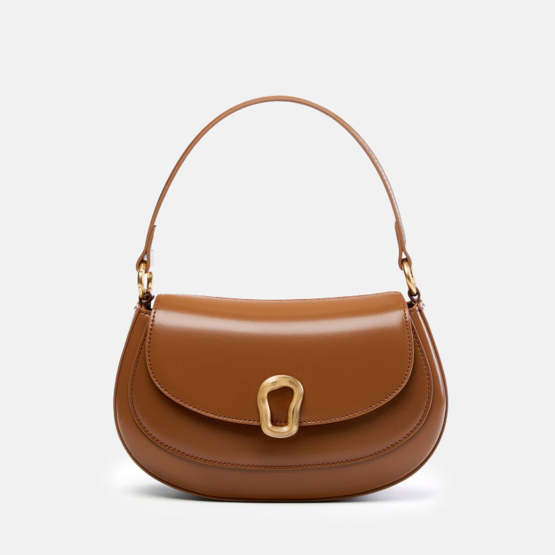 Women's Minimalist Genuine Leather Saddle Handbag In Gold Hardware