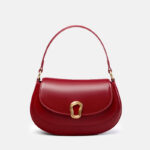 Women's Minimalist Genuine Leather Saddle Handbag In Gold Hardware