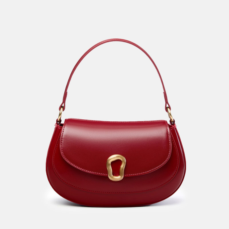 Women's Minimalist Genuine Leather Saddle Handbag In Gold Hardware