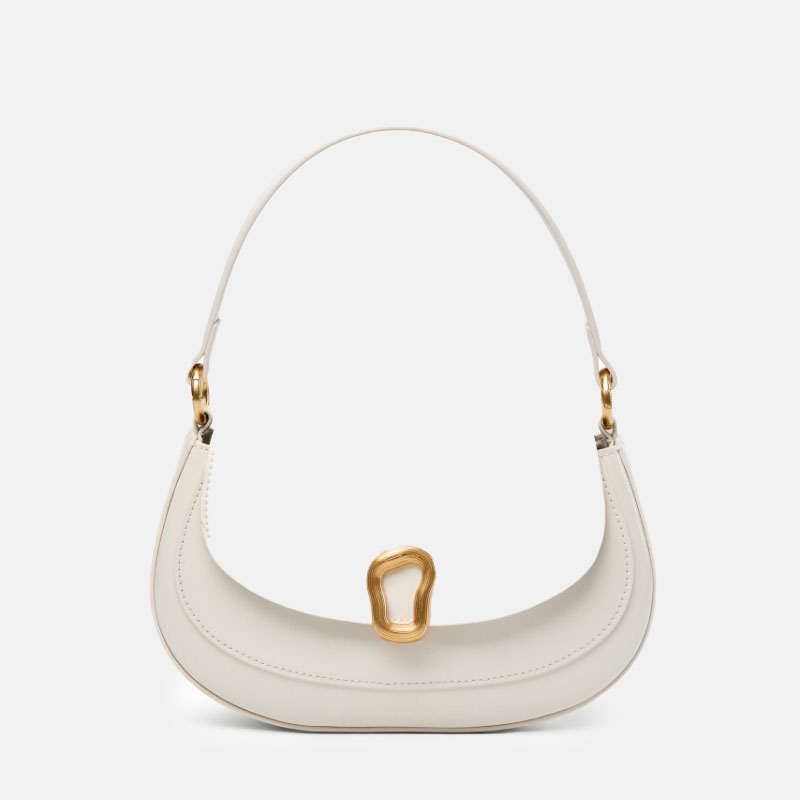 Women's Minimalist Genuine Leather Saddle Handbag In Gold Hardware