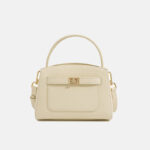 Women's Minimalist Genuine Leather Top Handle Bag In Gold Hardware