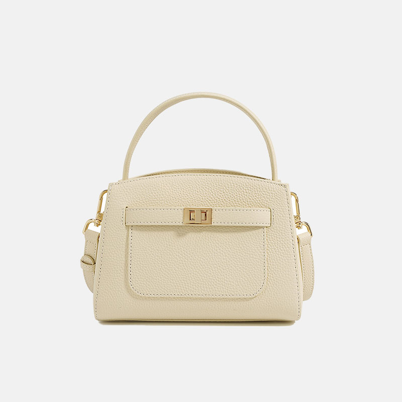Women's Minimalist Genuine Leather Top Handle Bag In Gold Hardware