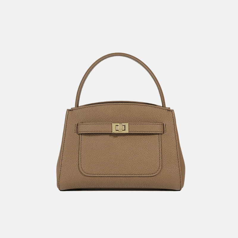 Women's Minimalist Genuine Leather Top Handle Bag In Gold Hardware