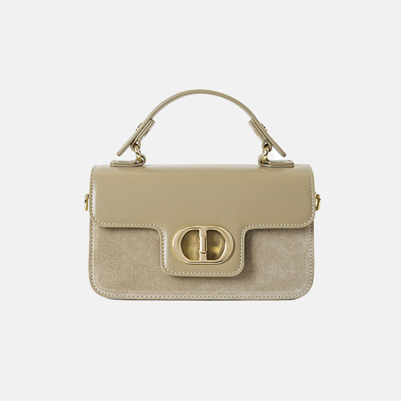 Minimalistische Damen-Tasche aus Leder und Wildleder mit goldener Hardware