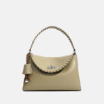 Minimalistische Damen Handtasche aus Leder mit geflochtenen Details und silberner Hardware