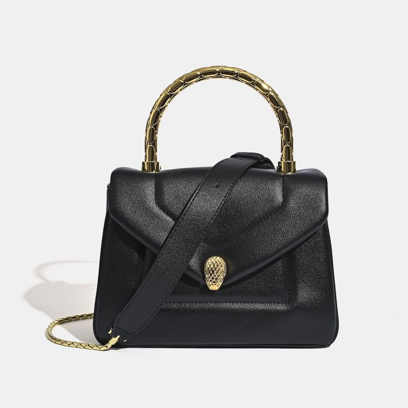 Women's Minimalist Leather Snakehead Clasp Crossbody Chain Top Handle Bag In Gold Hardware