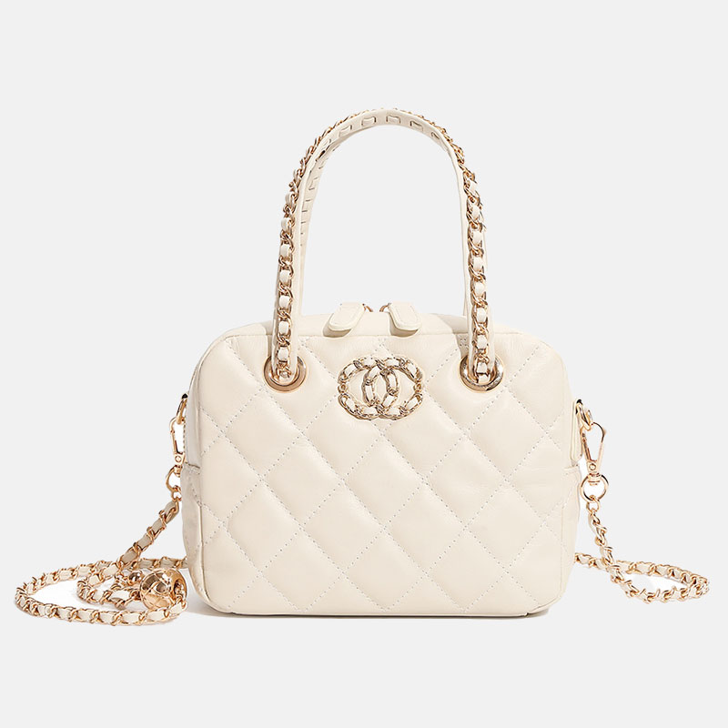 Sac à main Minimalist Quilted Top-Grain Leather Chain Crossbody Handbag pour femmes