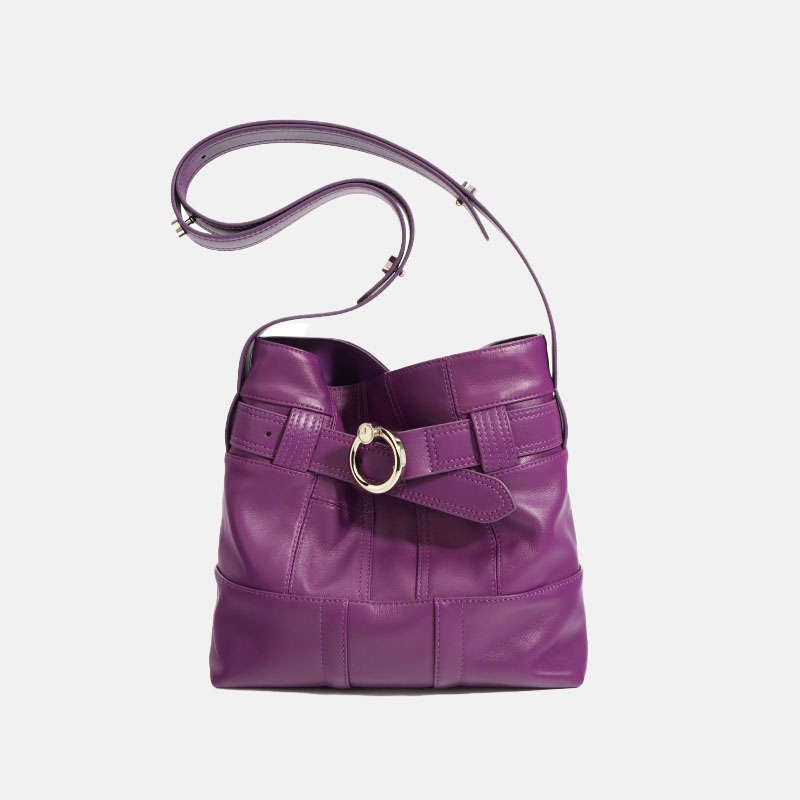 Sac à bandoulière minimaliste en cuir de grain supérieur violet pour femmes