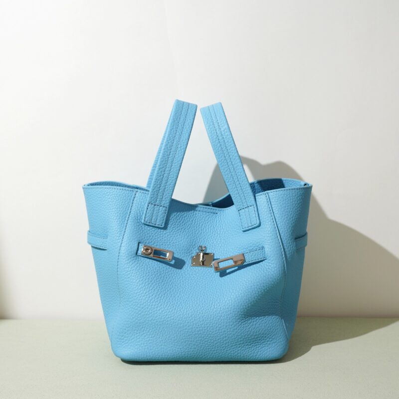 Minimalistische Damen Crossbody Strap Bucket Handtasche aus Leder mit Schloss-Verschluss