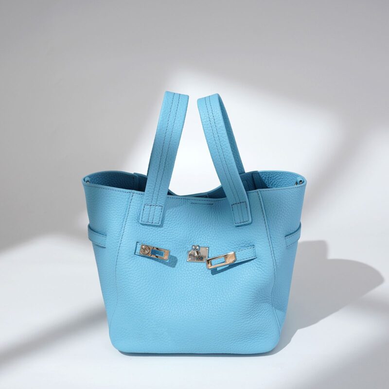 Minimalistische Damen Crossbody Strap Bucket Handtasche aus Leder mit Schloss-Verschluss