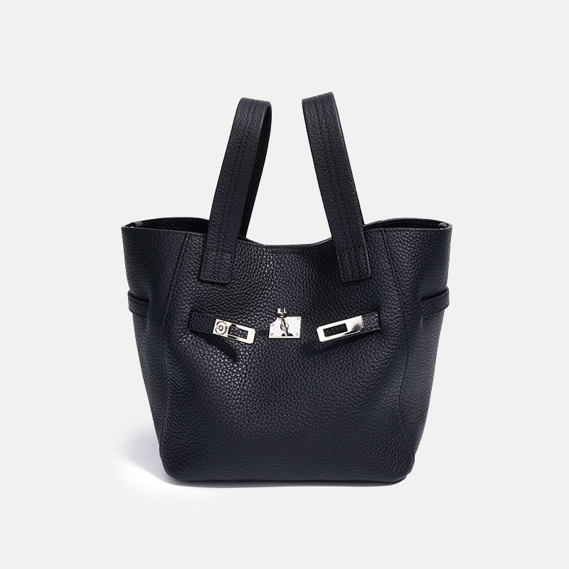 Minimalistische Damen Crossbody Strap Bucket Handtasche aus Leder mit Schloss-Verschluss