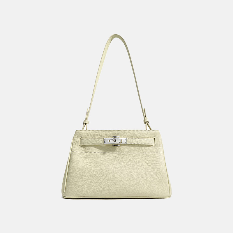 Minimalistische Damen Umhängetasche aus feinstem Leder mit Verschluss und silberner Hardware