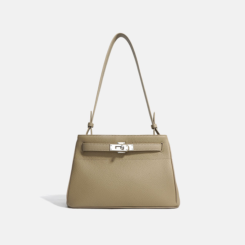 Minimalistische Damen Umhängetasche aus feinstem Leder mit Verschluss und silberner Hardware