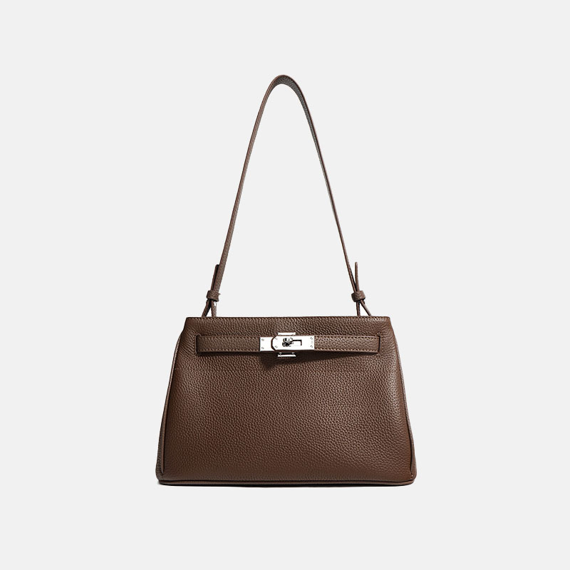 Minimalistische Damen Umhängetasche aus feinstem Leder mit Verschluss und silberner Hardware