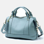 Minimalistische Boston Crossbody Handtasche aus feinstem Leder mit mehreren Fächern für Damen