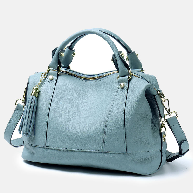 Minimalistische Boston Crossbody Handtasche aus feinstem Leder mit mehreren Fächern für Damen