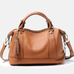 Minimalistische Boston Crossbody Handtasche aus feinstem Leder mit mehreren Fächern für Damen