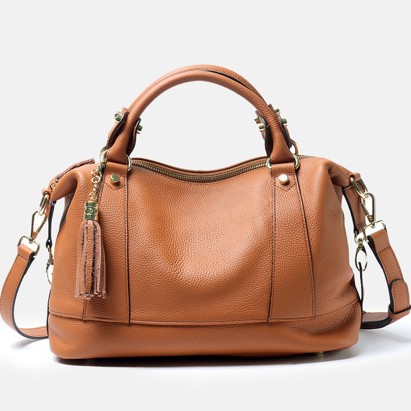 Minimalistische Boston Crossbody Handtasche aus feinstem Leder mit mehreren Fächern für Damen
