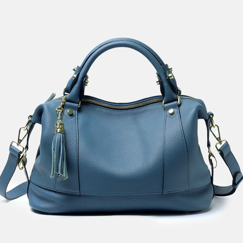 Minimalistische Boston Crossbody Handtasche aus feinstem Leder mit mehreren Fächern für Damen