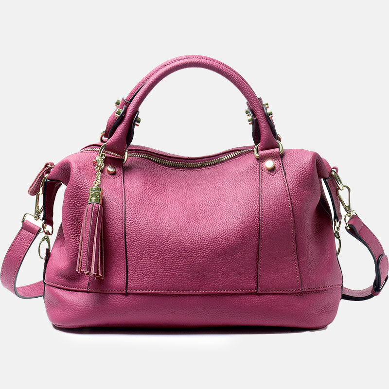 Minimalistische Boston Crossbody Handtasche aus feinstem Leder mit mehreren Fächern für Damen