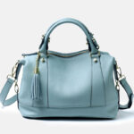 Minimalistische Boston Crossbody Handtasche aus feinstem Leder mit mehreren Fächern für Damen