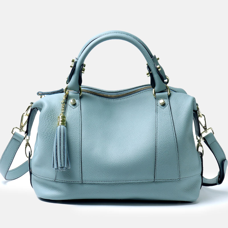 Sac à main minimaliste à compartiments multiples en cuir de grain supérieur de Boston pour femmes