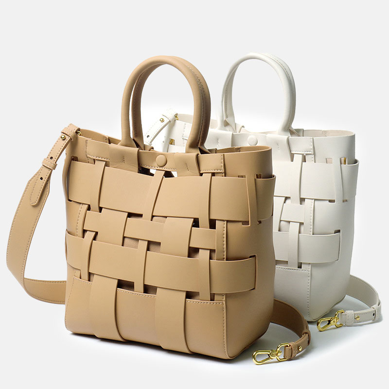 Women's Minimalist Woven Genuine Leather Crossbody Bucket Bags