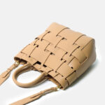 Women's Minimalist Woven Genuine Leather Crossbody Bucket Bags
