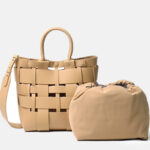 Women's Minimalist Woven Genuine Leather Crossbody Bucket Bags