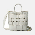 Women's Minimalist Woven Genuine Leather Crossbody Bucket Bags