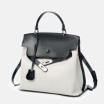 Sac à main en toile en cuir véritable bicolore pour femmes avec des accessoires en argent