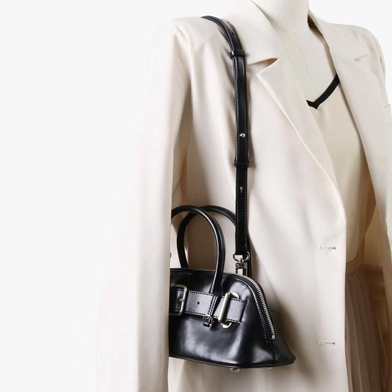 Sac à main de bowling en cuir fendu vintage avec boucle en argent