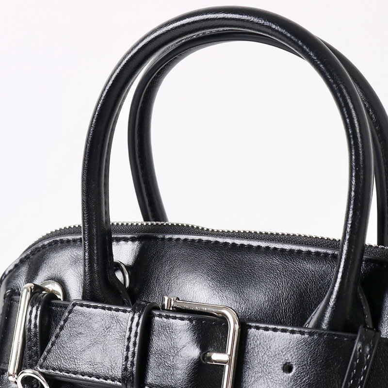 Sac à main de bowling en cuir fendu vintage avec boucle en argent