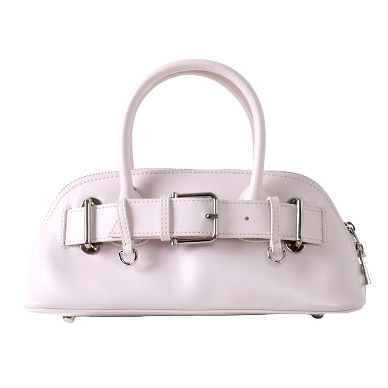 Sac à main de bowling en cuir fendu vintage avec boucle en argent