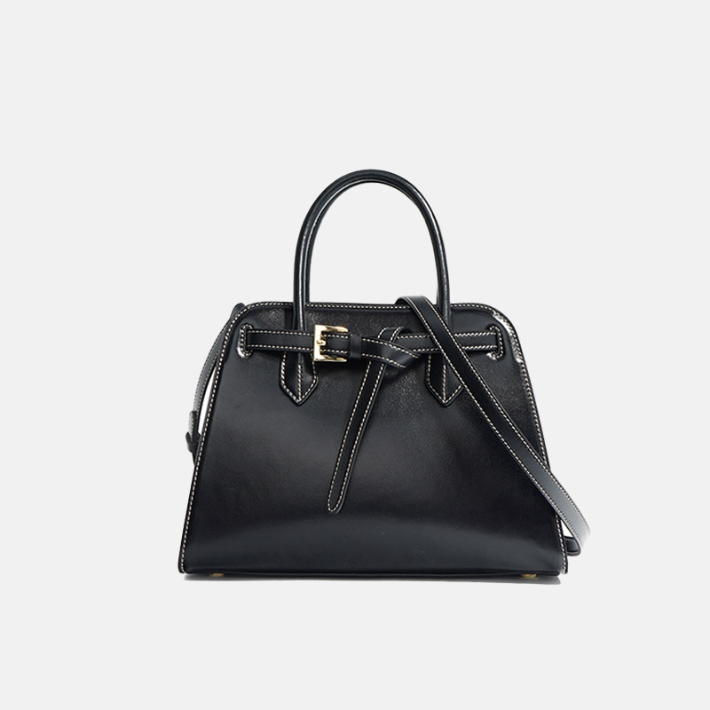 Women's Vintage Top-Grain Leather Drawstring Handbag
