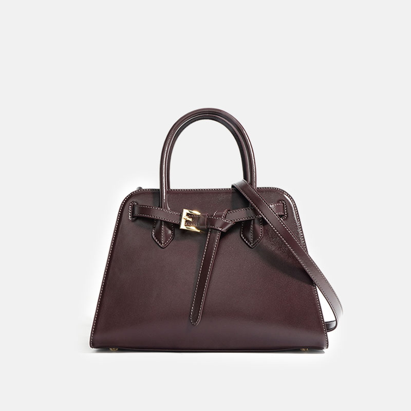 Women's Vintage Top-Grain Leather Drawstring Handbag