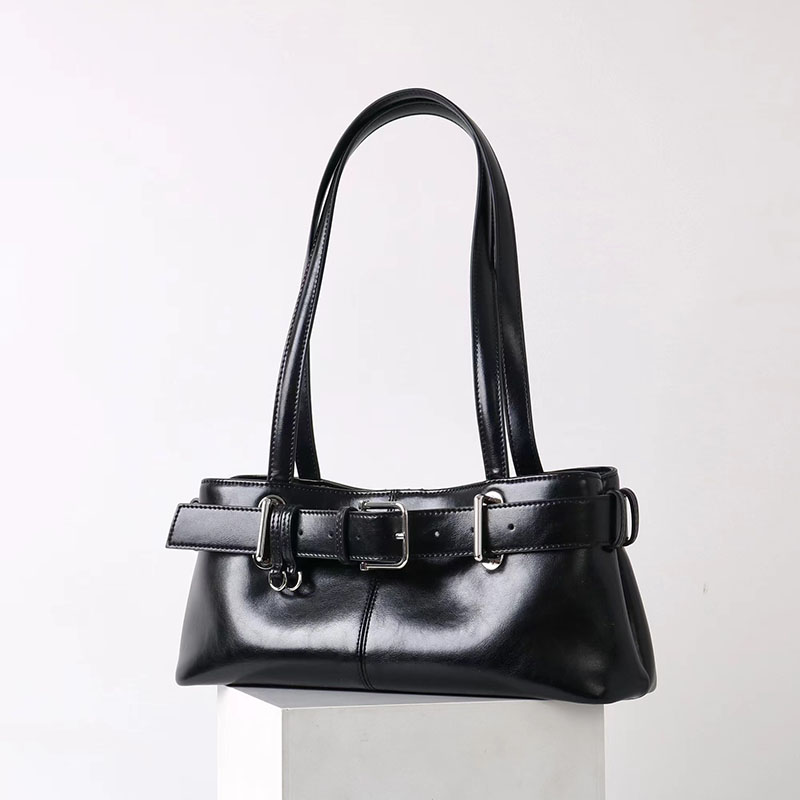 Damen Vintage gewachstes Spaltleder Umhängetasche Baguette
