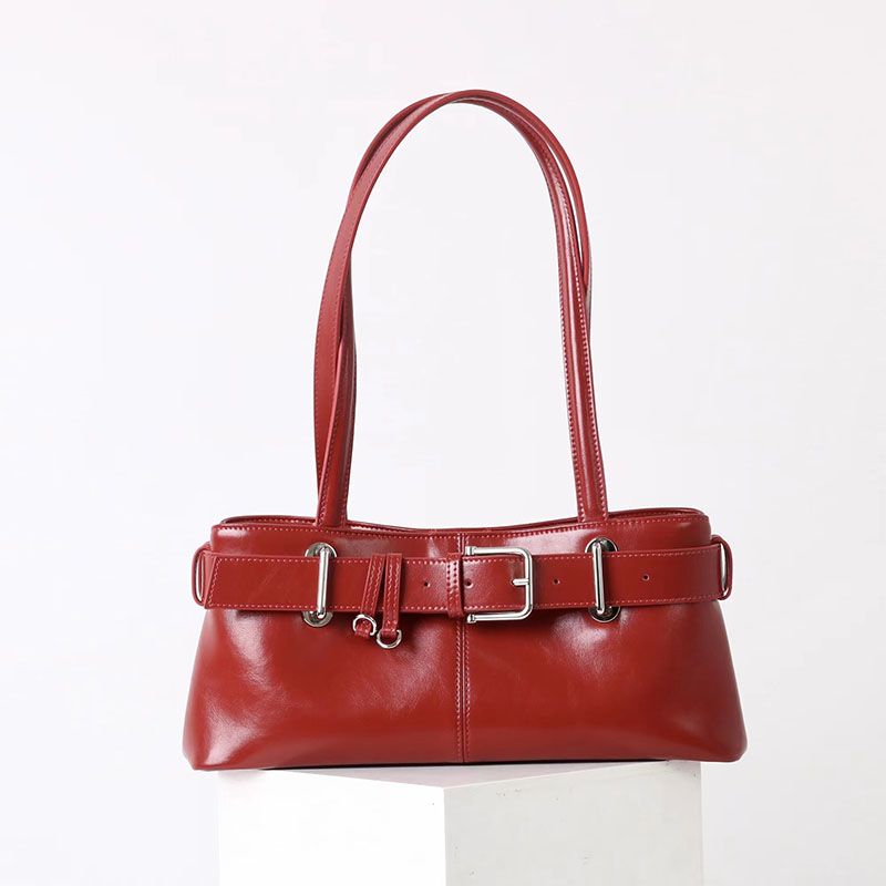 Damen Vintage gewachstes Spaltleder Umhängetasche Baguette