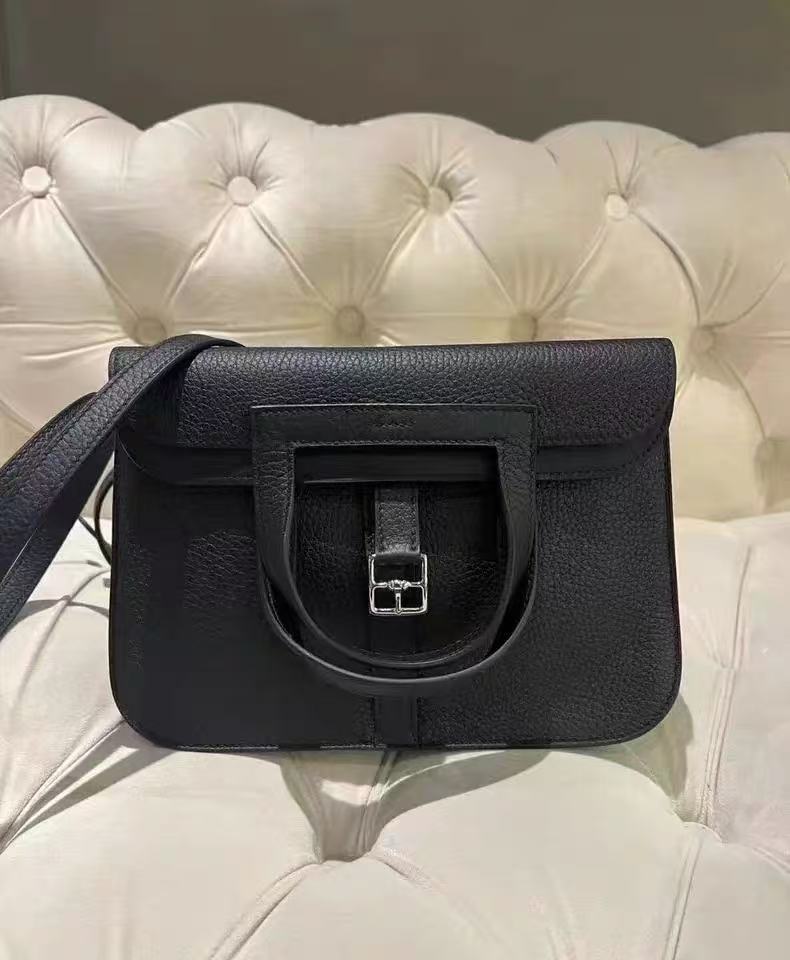 Sac à main selle en cuir de grain supérieur Lychee noir pour femmes photo review