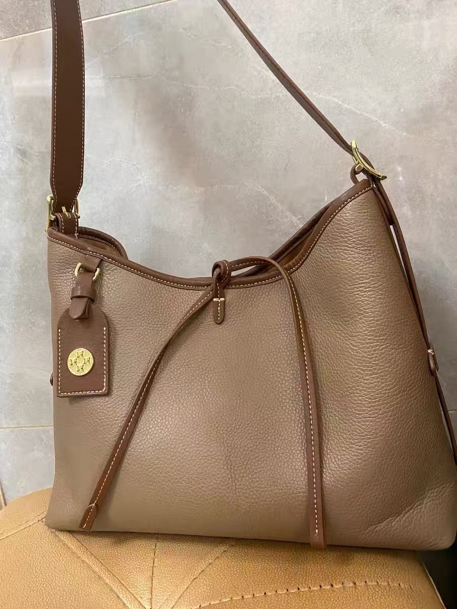 Sac fourre-tout en cuir véritable gris moka pour femmes photo review